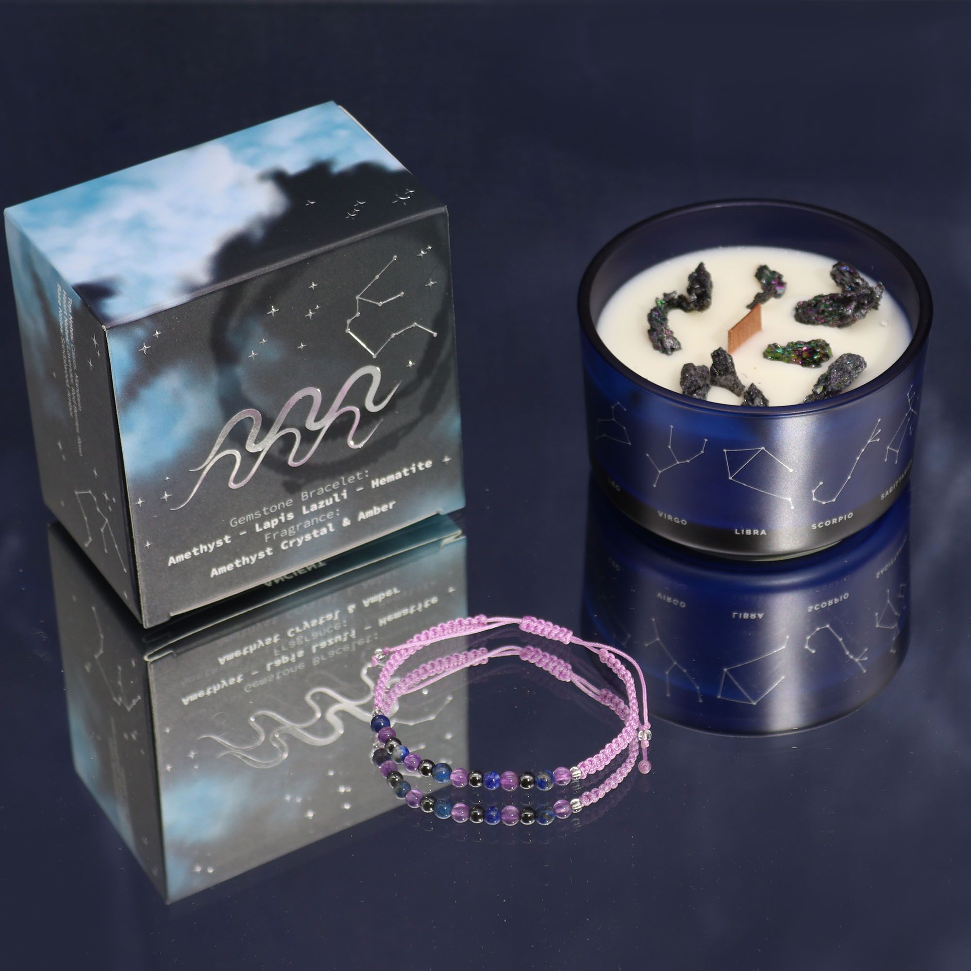 Vela de cristal del zodiaco con pulsera de piedras preciosas - Aquarious - Imagen 4
