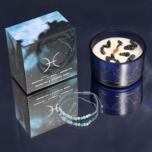 Vela de cristal azul con pulsera de piedras preciosas Piscis