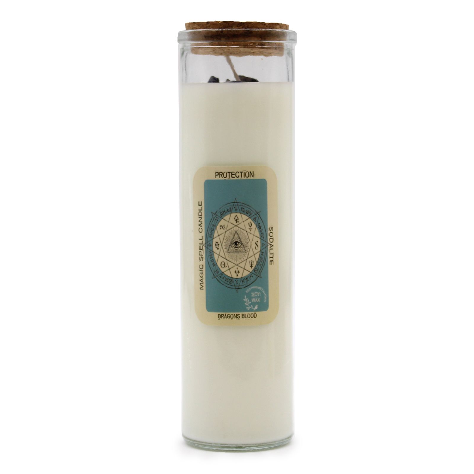 Vela Hechizo Mágico - Protección con diseño esotérico en cristal.