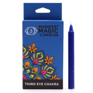 Vela azul oscuro para el Chakra del Tercer Ojo, caja decorativa.