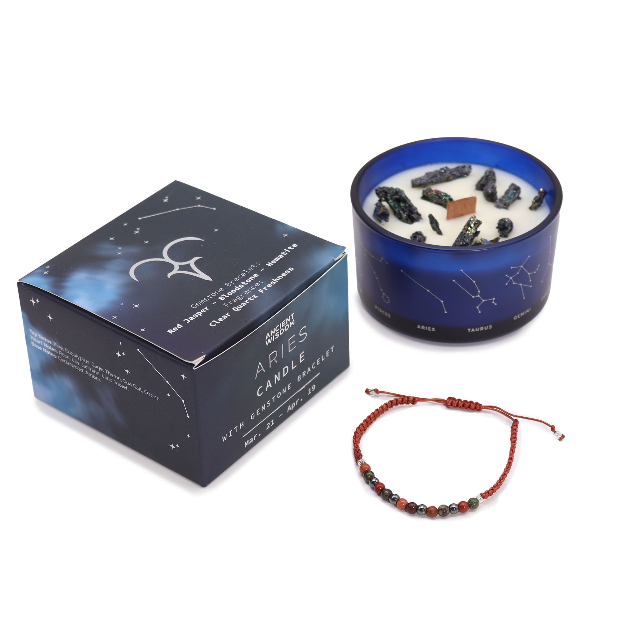 Vela de Cristal del Zodiaco con Pulsera de Piedras Preciosas - Aries - Imagen 2