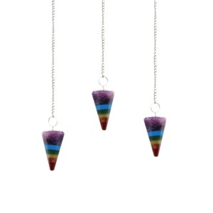 Péndulo cónico de 7 piedras chakra con cadena plateada