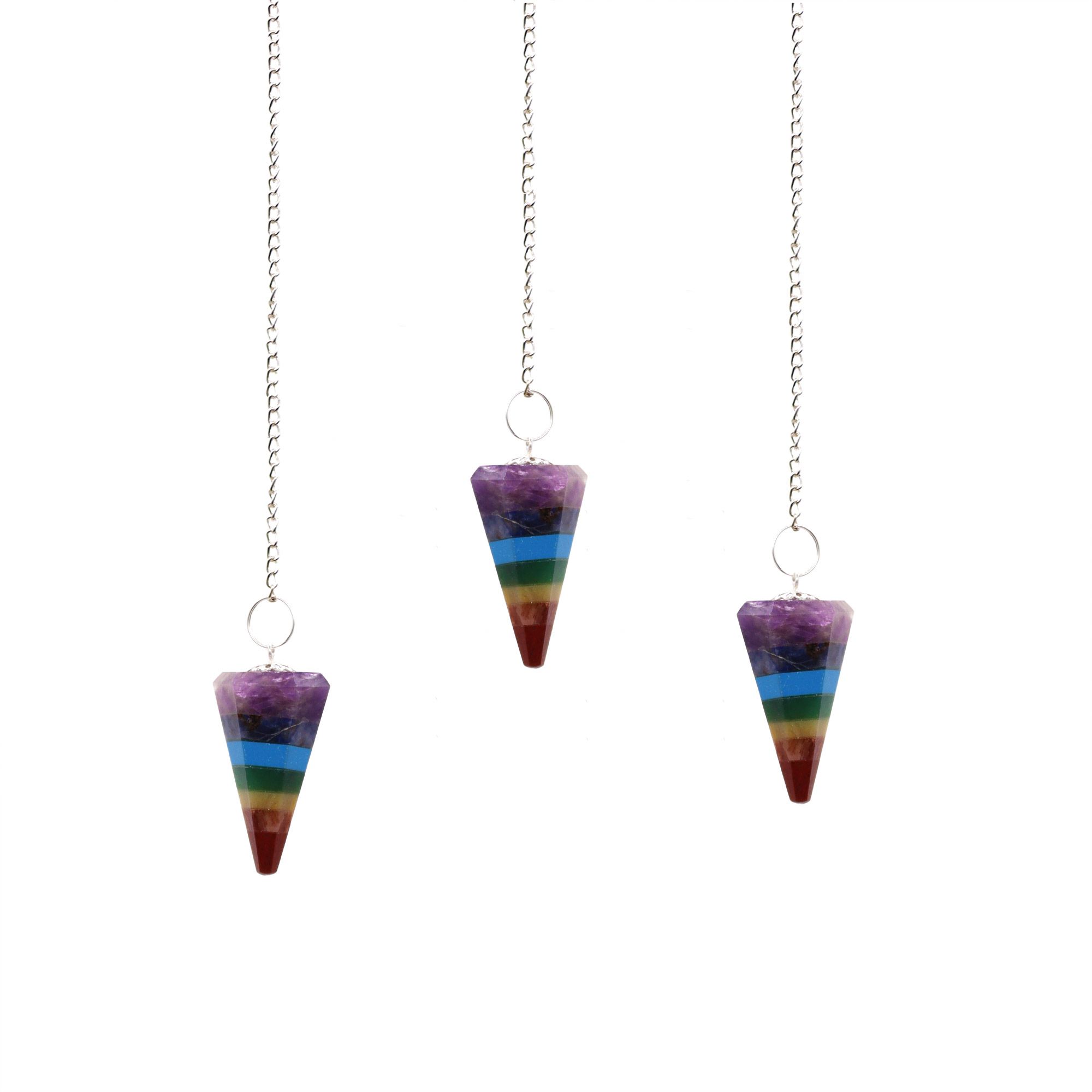 Péndulo cónico de 7 piedras chakra con cadena plateada