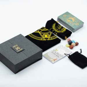 Conjunto de tarjetas de tarot con foil en oro y turquesa, elegante y sofisticado.