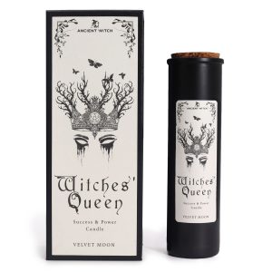 Vela y caja Reina de las Brujas con diseño místico