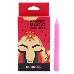 Pack de velas mágicas Manifest en color rosa, diseño artístico.