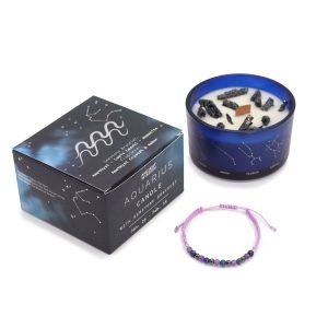 Vela zodiaco Acuario con pulsera de piedras preciosas