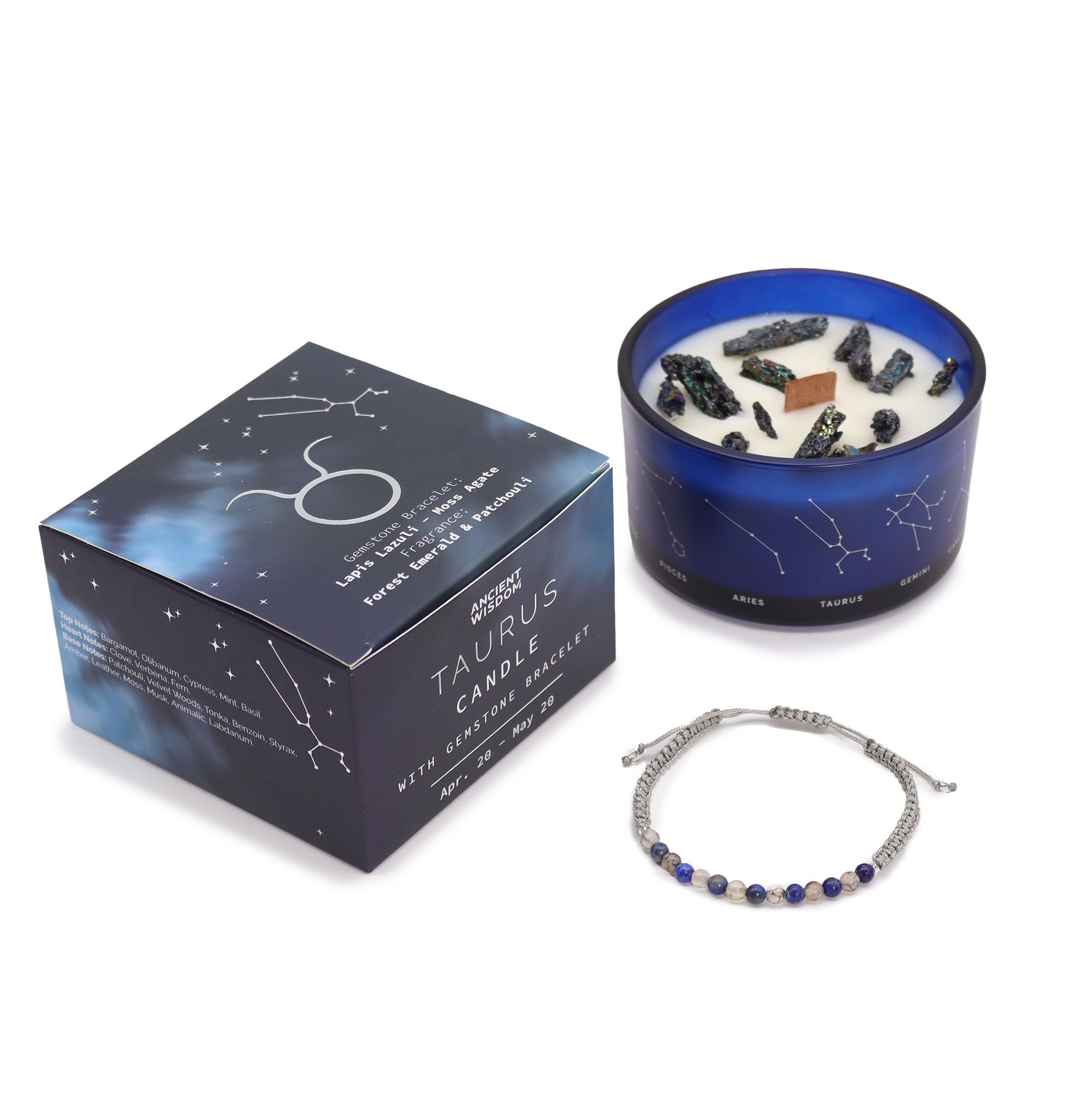 Vela de Cristal del Zodiaco con Pulsera de Piedras Preciosas - Tauro - Imagen 2