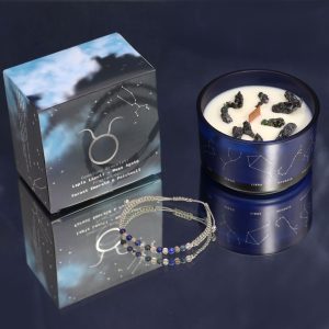 Vela de Cristal Zodiaco Tauro con pulsera de piedras preciosas.