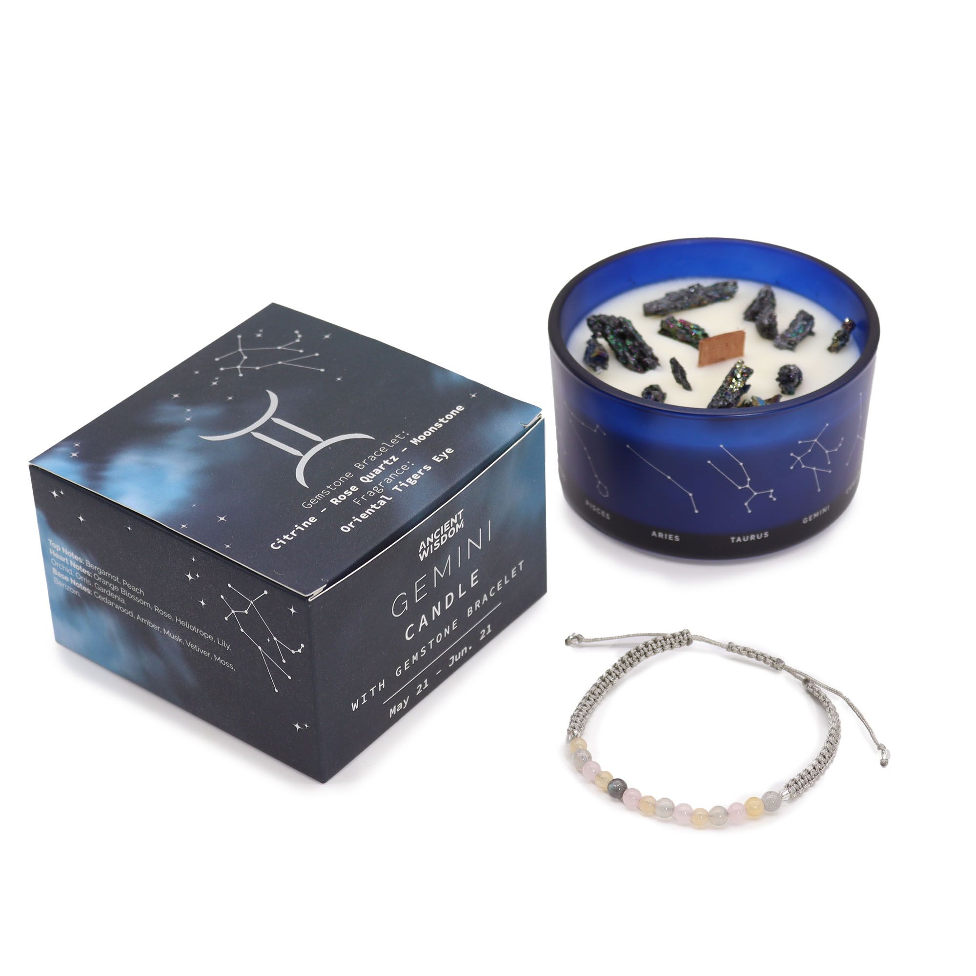 Vela de Cristal del Zodiaco con Pulsera de Piedras Preciosas - Géminis - Imagen 2