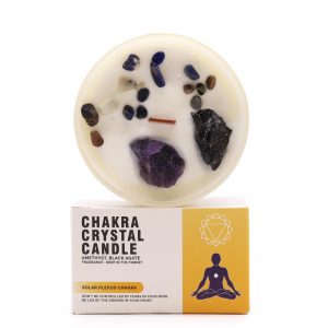 Vela para chakra del plexo solar con amatista y ágata negra.