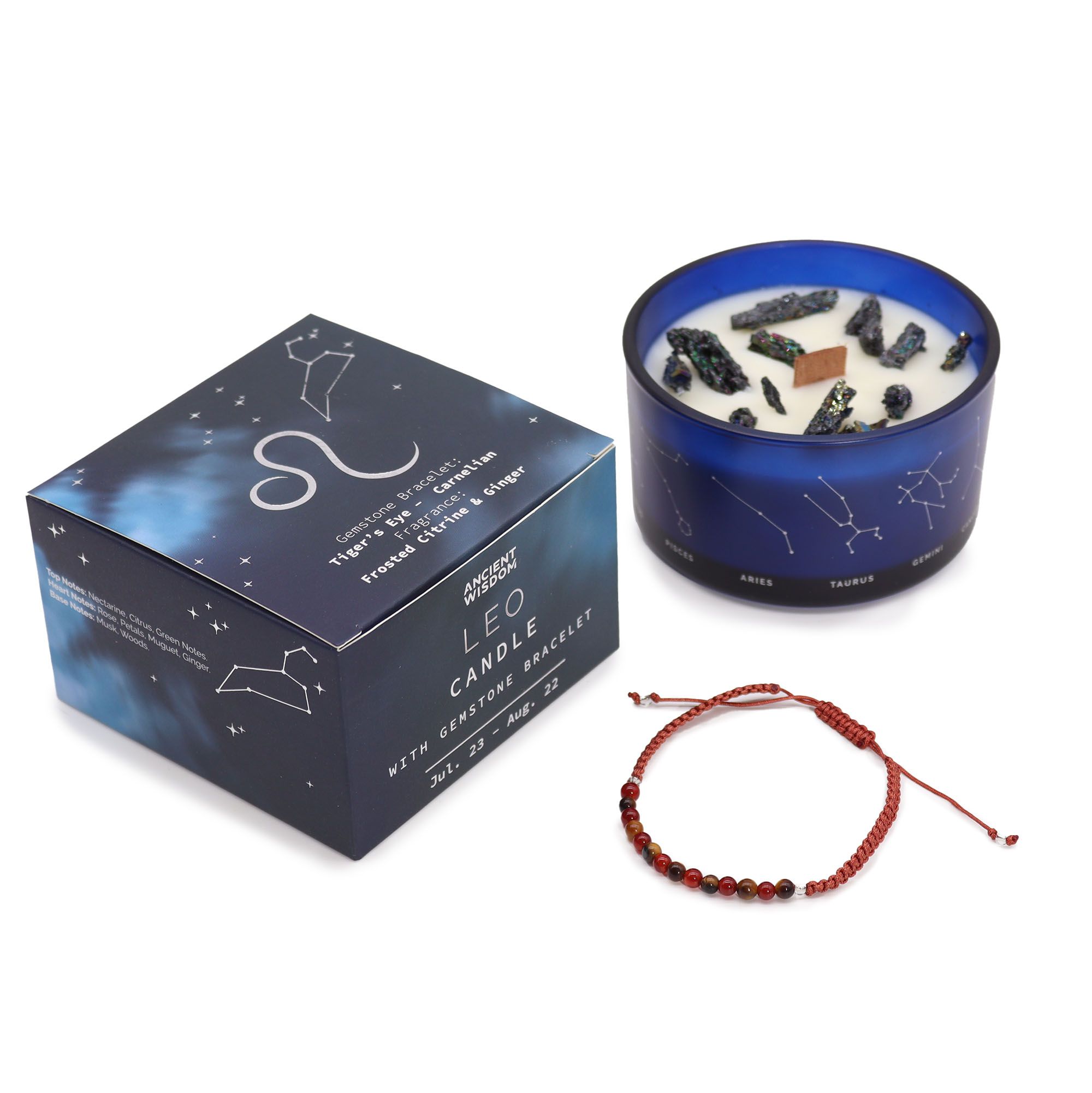 Vela de Cristal del Zodiaco con Pulsera de Piedras Preciosas - Leo - Imagen 2