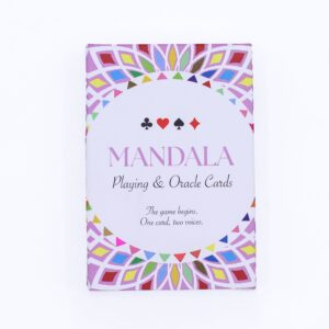Caja de cartas de mandala con diseño colorido y espiritual.
