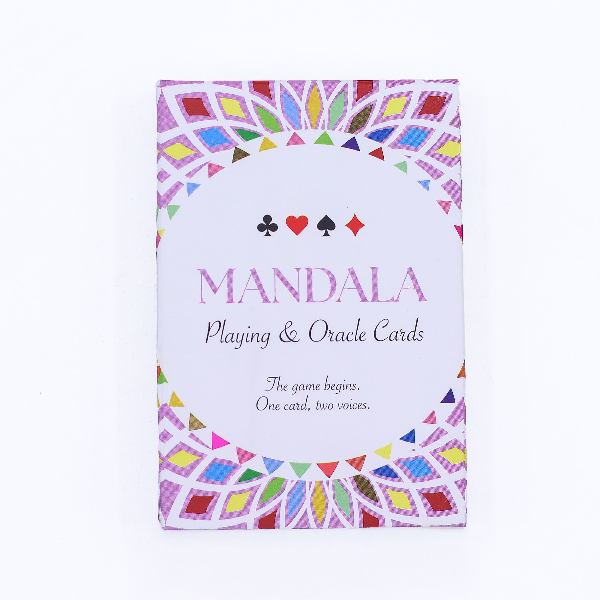 Caja de cartas de mandala con diseño colorido y espiritual.