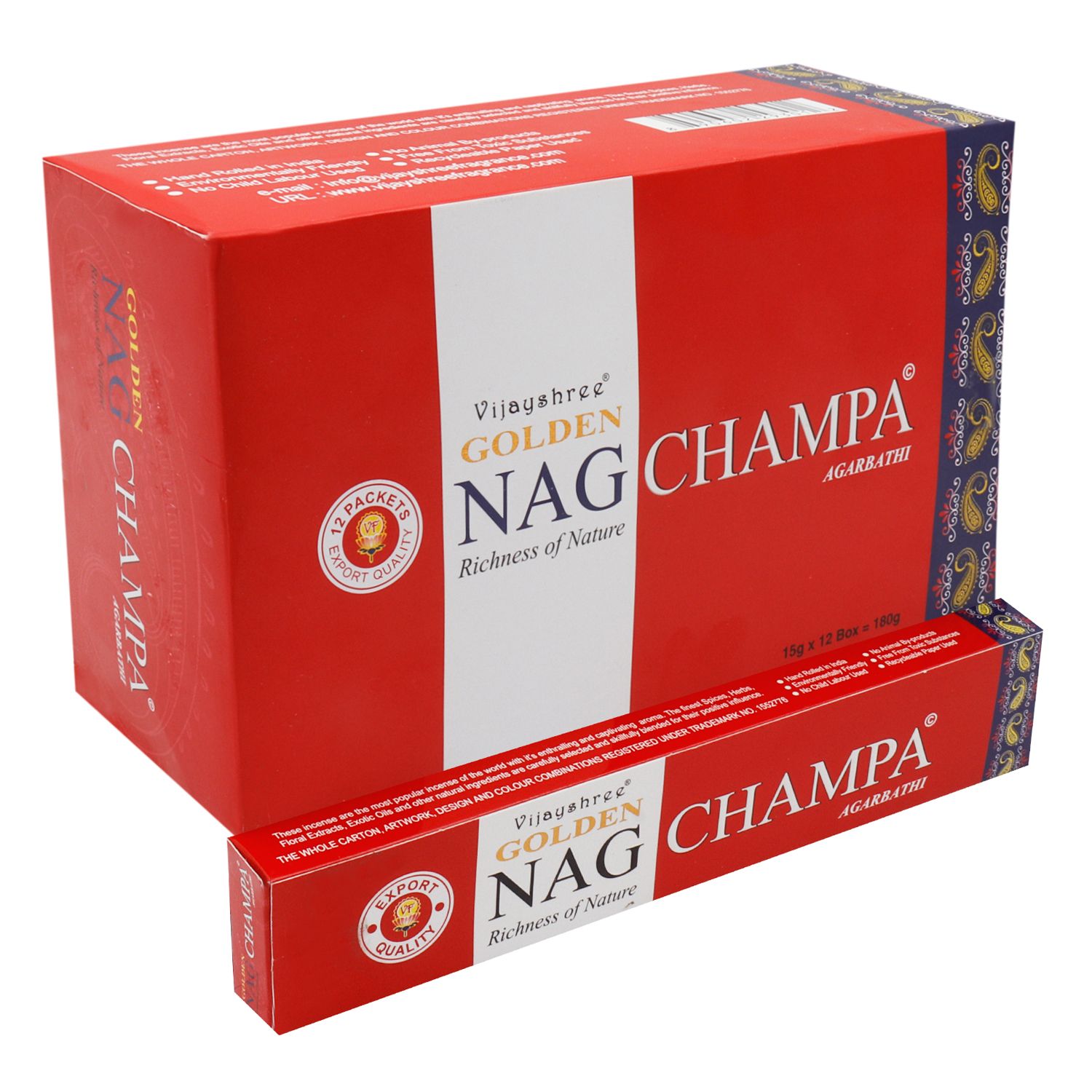 Caja de Incienso Dorado Nag Champa roja y dorada.