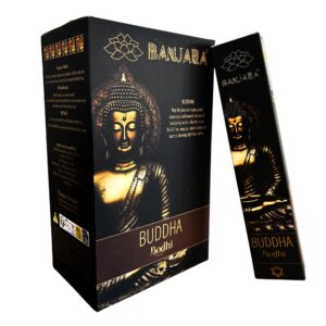 Caja del Incienso Banjara Buda - Bohdi con imagen dorada de Buda.