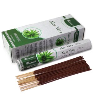 Incienso Aromatika Aloe Vera en caja verde con varillas elegantes