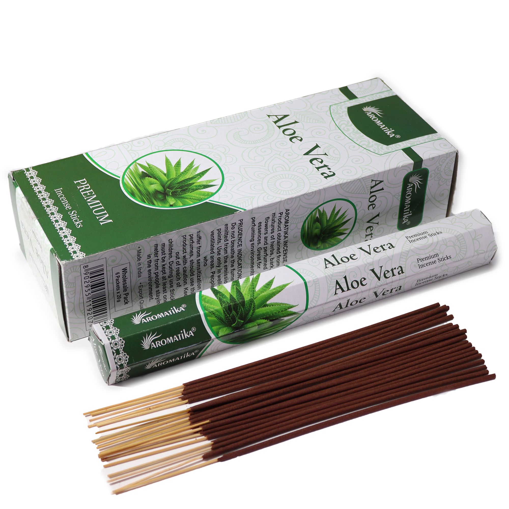 Incienso Aromatika Aloe Vera en caja verde con varillas elegantes