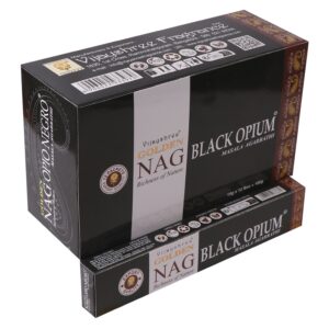 Caja de incienso Golden Nag Opio Negro con diseño elegante.