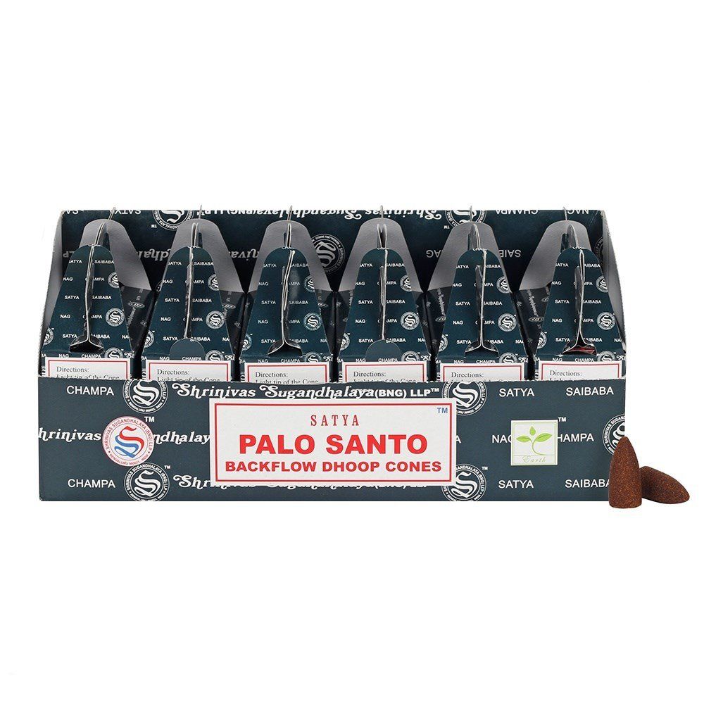 Caja de conos Dhoop Satya de Palo Santo con diseño elegante