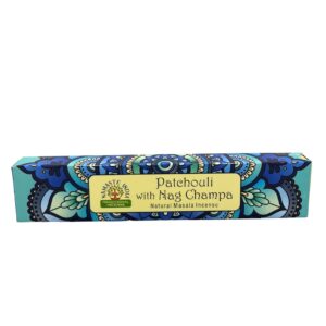 Incienso Namaste Mandala Masala - Pachulí y Nag Champa en caja decorativa.