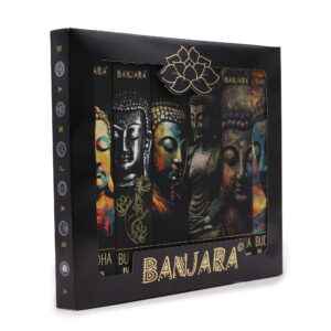 Pack de 6 inciensos Banjara Buda con diseño artístico y colores vibrantes