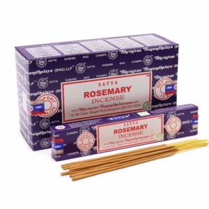 Caja de incienso Satya con aroma a romero y varillas aromáticas.