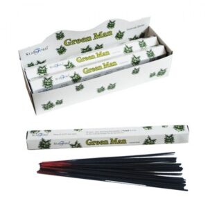 Empaque de incienso Stamford Hombre Verde con palitos negros.