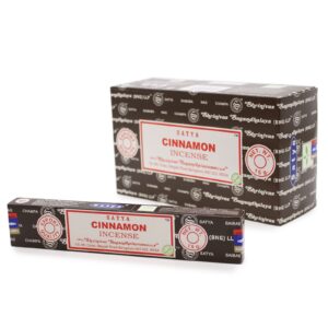 Incienso Satya Sticks 15g Canela en empaque elegante marrón.