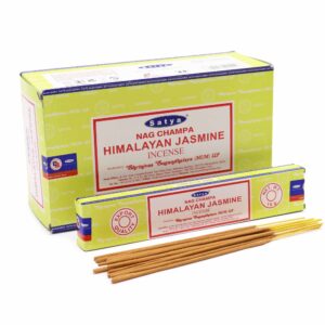 Varillas de Incienso Satya Himalayan Jasmine 15g, caja y presentación elegante.