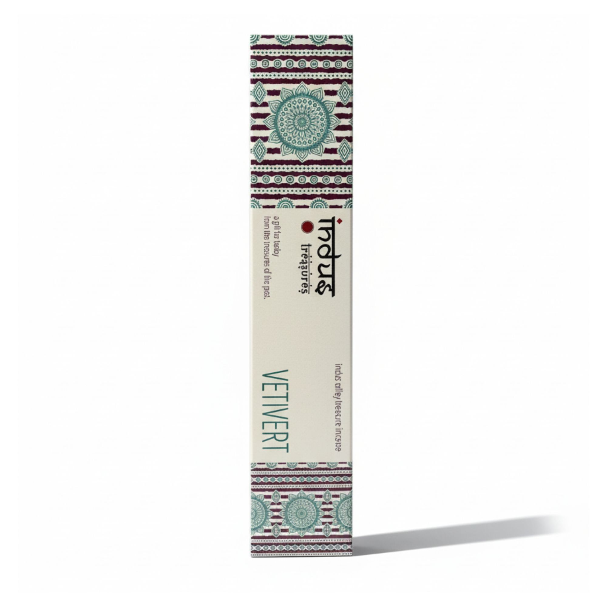 Incienso Vetiver de Indus Treasures con diseño cultural.