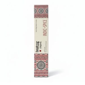 Caja de incienso Indus Tesoros Indic-Spice con patrones detallados y colores llamativos.