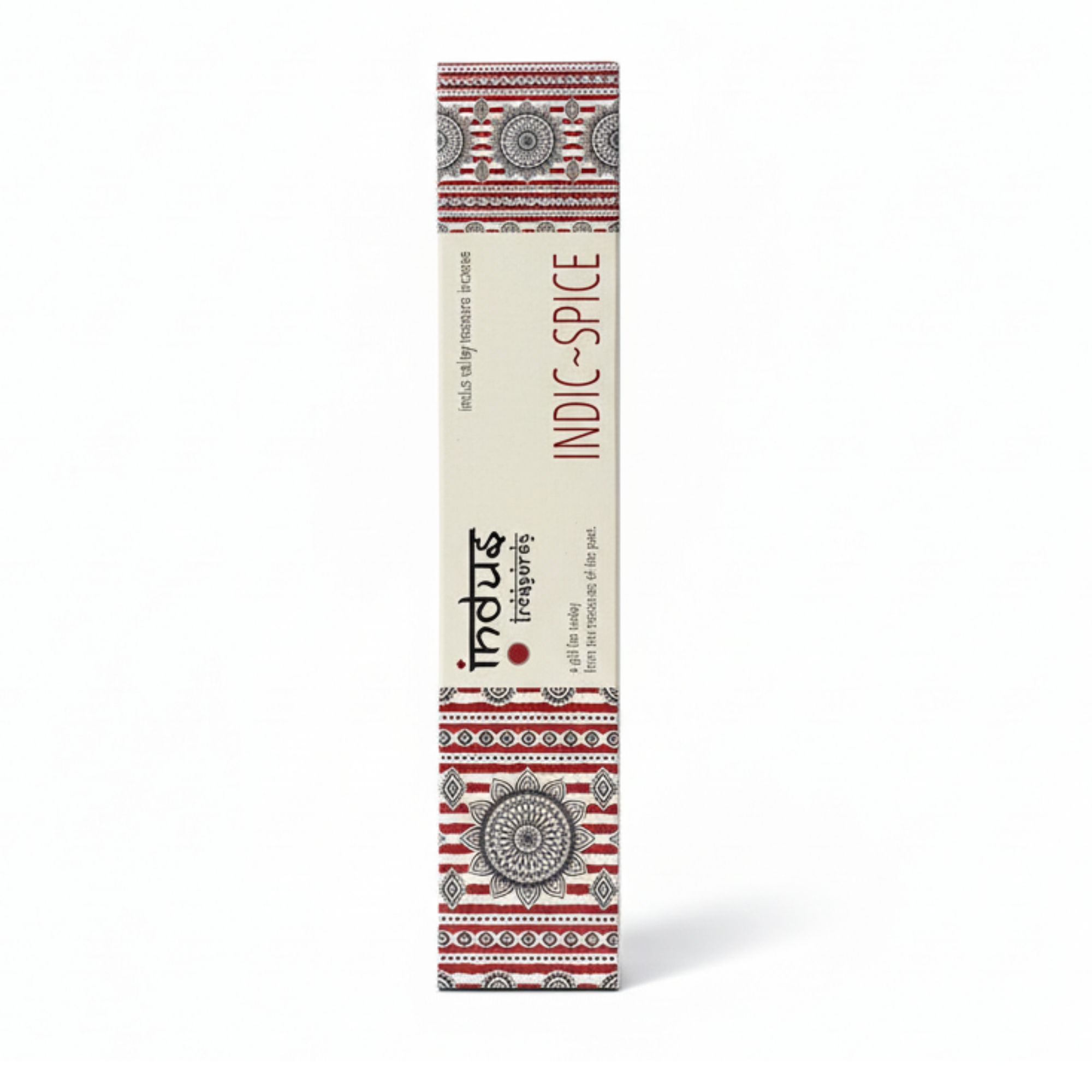 Caja de incienso Indus Tesoros Indic-Spice con patrones detallados y colores llamativos.