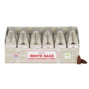 Caja de Conos Dhoop Satya de Salvia Blanca vistas frontalmente