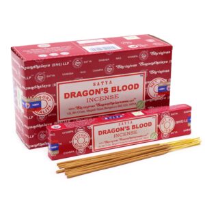 Varillas de incienso Satya Sangre de Dragón en caja roja.