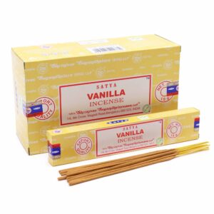 Varillas de incienso Satya Vanilla en empaque decorativo