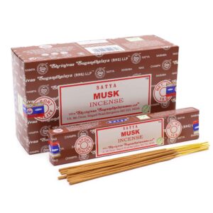 Caja y varillas de incienso Satya Almizcle, diseño tradicional